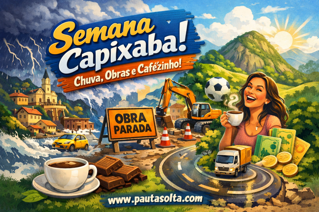 Resumo da semana no Espírito Santo com destaque para chuva nas montanhas capixabas, obras paradas, economia local e cotidiano com café, ilustrando a realidade de Marechal Floriano e região.