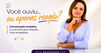 Psicóloga Jovaneide Polon aparece em destaque à direita da imagem, com expressão acolhedora e reflexiva. Ao lado, o título "Você ouviu... ou apenas reagiu?" reforça o tema da comunicação empática e da escuta ativa. O layout utiliza tons claros, elementos visuais discretos e design clean, transmitindo diálogo, respeito e reflexão sobre os relacionamentos humanos.