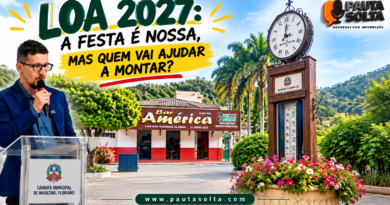 LOA 2027 em Marechal Floriano: vereador Diogo da AMAR, Bar América e relógio da Estação ilustram consulta pública do orçamento municipal.