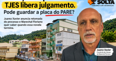 Cassação do prefeito de Marechal Floriano volta à Câmara após decisão do TJES, com Juarez Xavier e vista do centro da cidade.